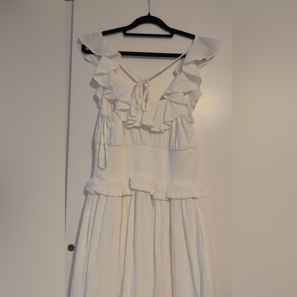 NWT Anthropologie Pilcro White Cotton Ruffle Maxi Dress Smocked Waist Size S - Picture 11 of 15